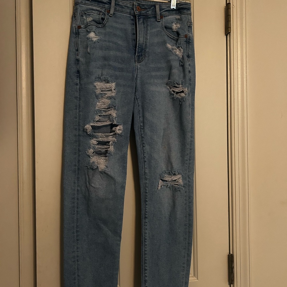 Distressed Blue Jeans with Stretch